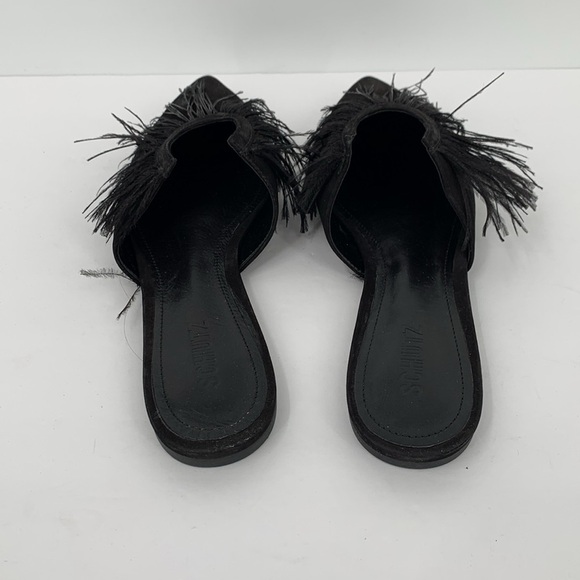 Schutz Chayla slide mule black feather trim horseshoe shoe elegant 9.5 - Picture 5 of 6